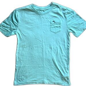 Tommy Bahama Boys L 10/12 Pima Cotton Aqua Blue Marlin Pocket Tee Resort Coastal